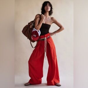 NWT Free People Dimes Tie Trousers / Red Alert Size 4‎